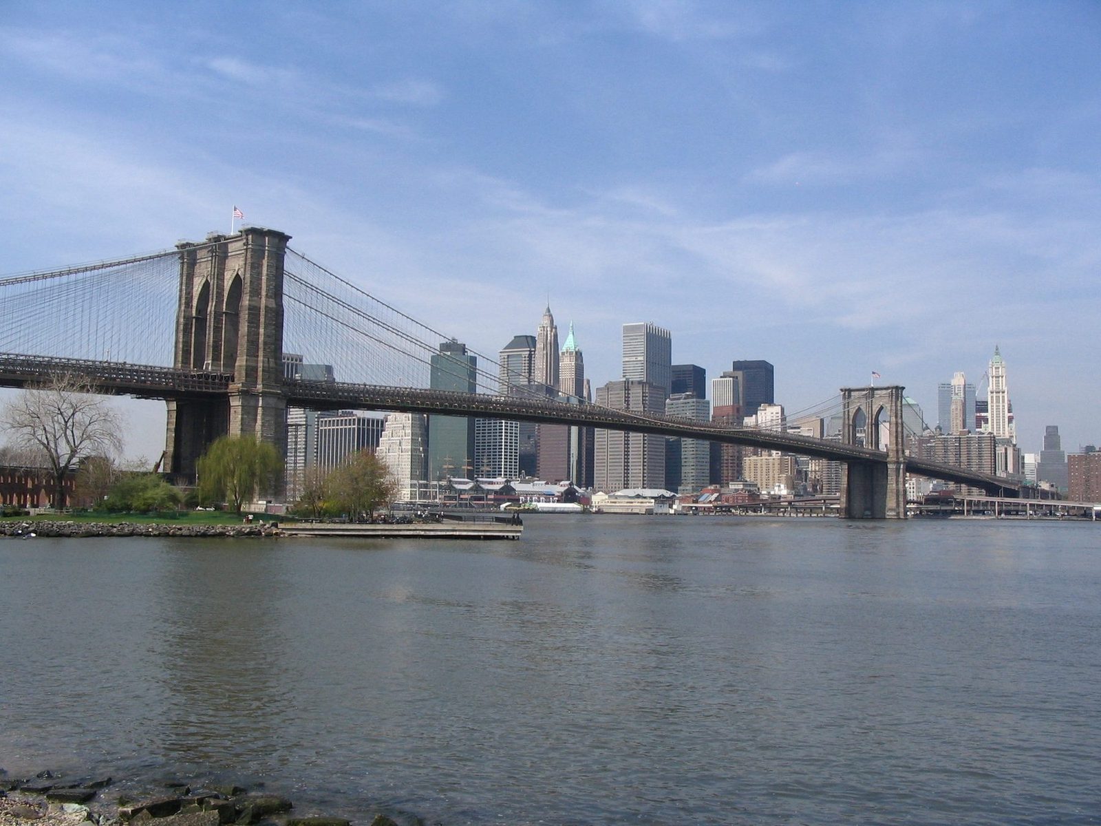 The Brooklyn Bridge and Lower Manhattan from the DUMBO shore