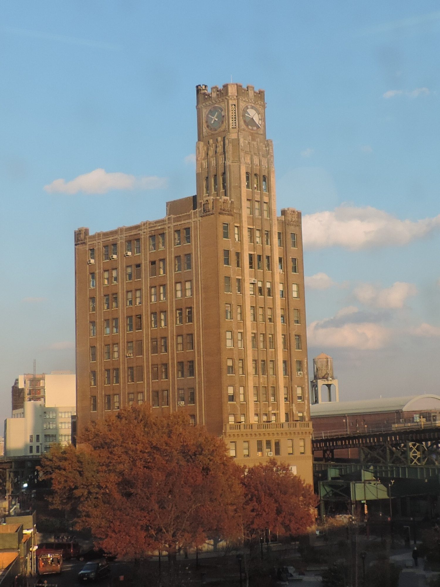 The clock tower of the Bank of the Manhattan Company Building at Queens Plaza